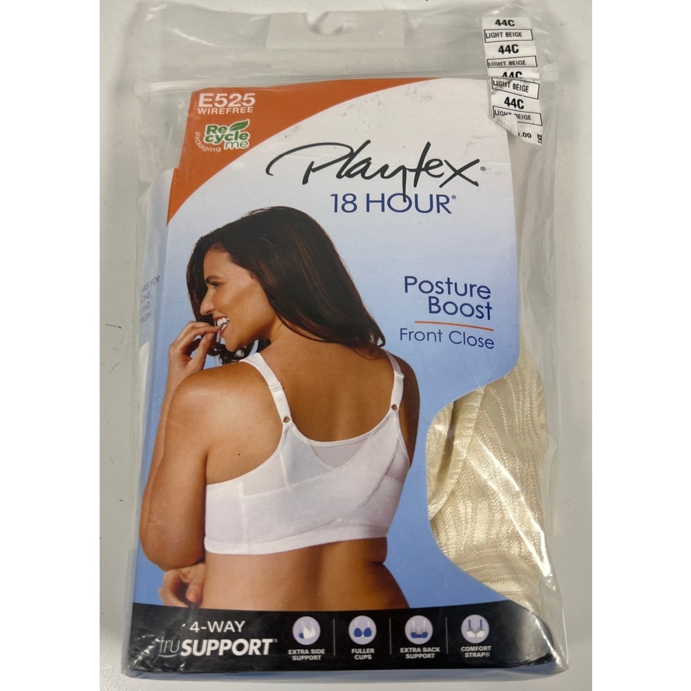 Playtex 18 Hour Posture Boost Front Close Wirefree Bra E525 Light Beige 44C